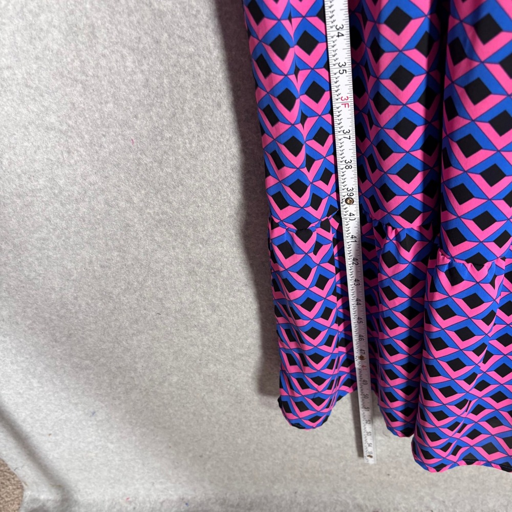 Pretty Garden Tiered Midi Dress XL Pink‎ Blue Geometric Smocked Retro Maximalist - Picture 6 of 13